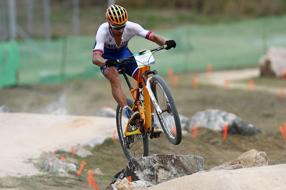 Peter Sagan practices on the MTB course of the Rio 2016 Olympic Games at the Mountain Bike Centre