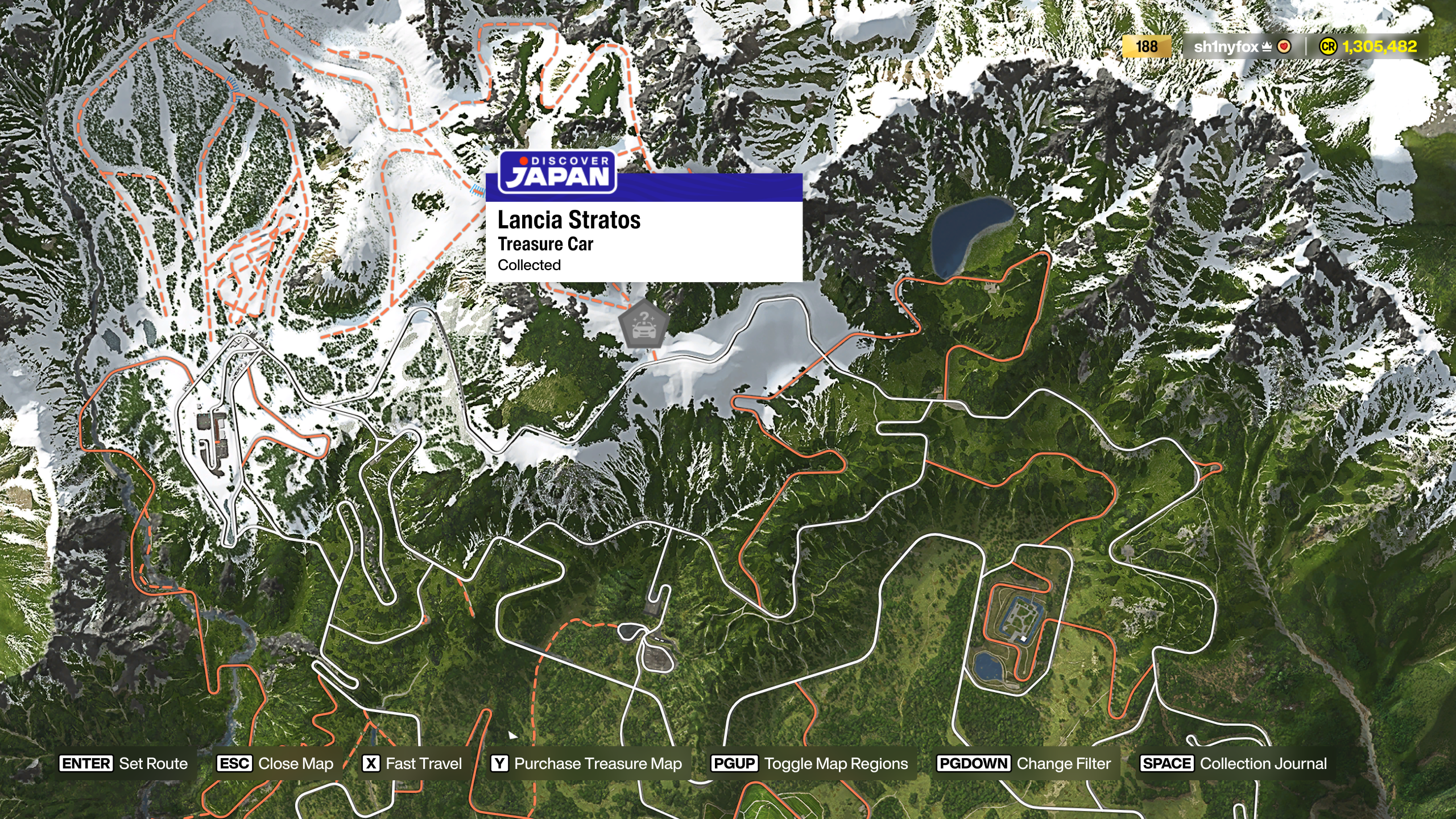 Map location of the Lancia Stratos Treasure Car in Forza Horizon 6.