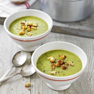 Courgette and Basil Soup with Parmesan Croutons
