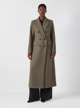 John Lewis Double Breasted Wool Melange Coat, Green