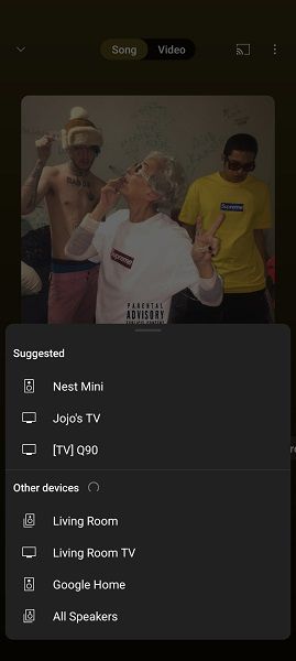 YouTube Music's redesigned "Cast to device" menu.