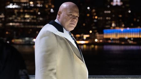Wilson Fisk looking at someone off-camera at night in Daredevil: Born Again season 2 episode 1