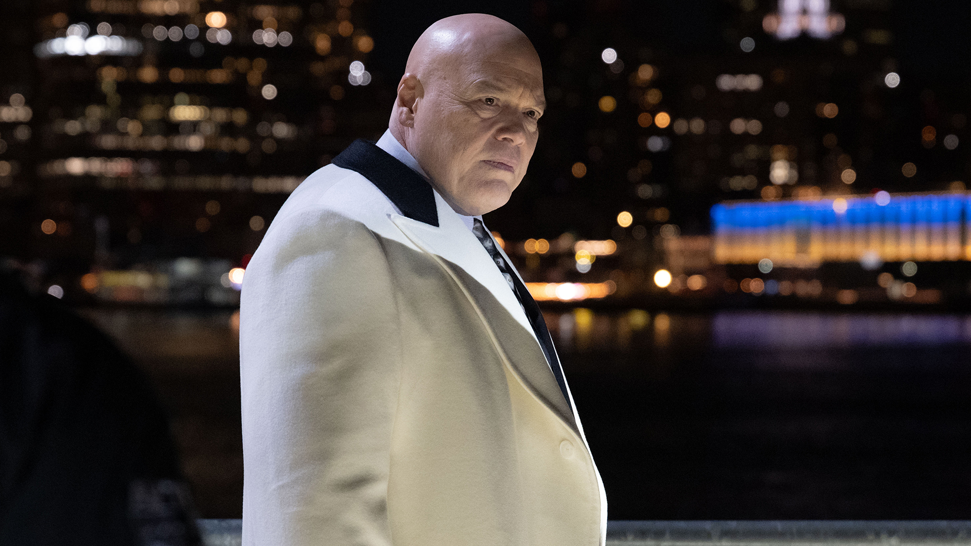 Wilson Fisk looking at someone off-camera at night in Daredevil: Born Again season 2 episode 1