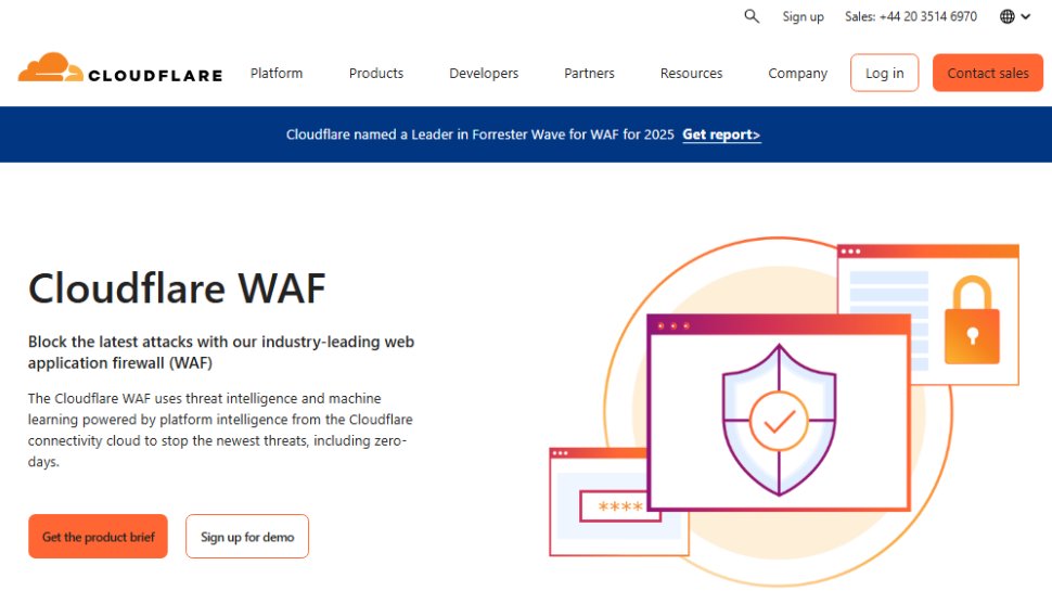 Website screenshot of CloudFlare WAF (August, 2025)