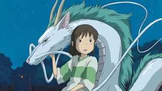 Shihiro with a dragon spirit in Spirited Away