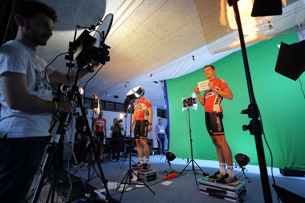 Adam Hansen having some fun before the team presentation