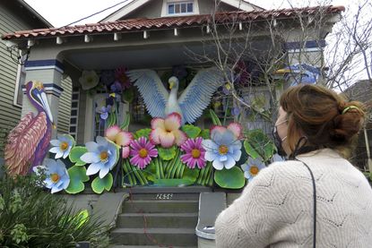 A house decorated for Mardi Gras in New Orleans.