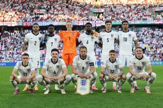 England players pose for a team photo ahead of their game against Slovenia at Euro 2024.