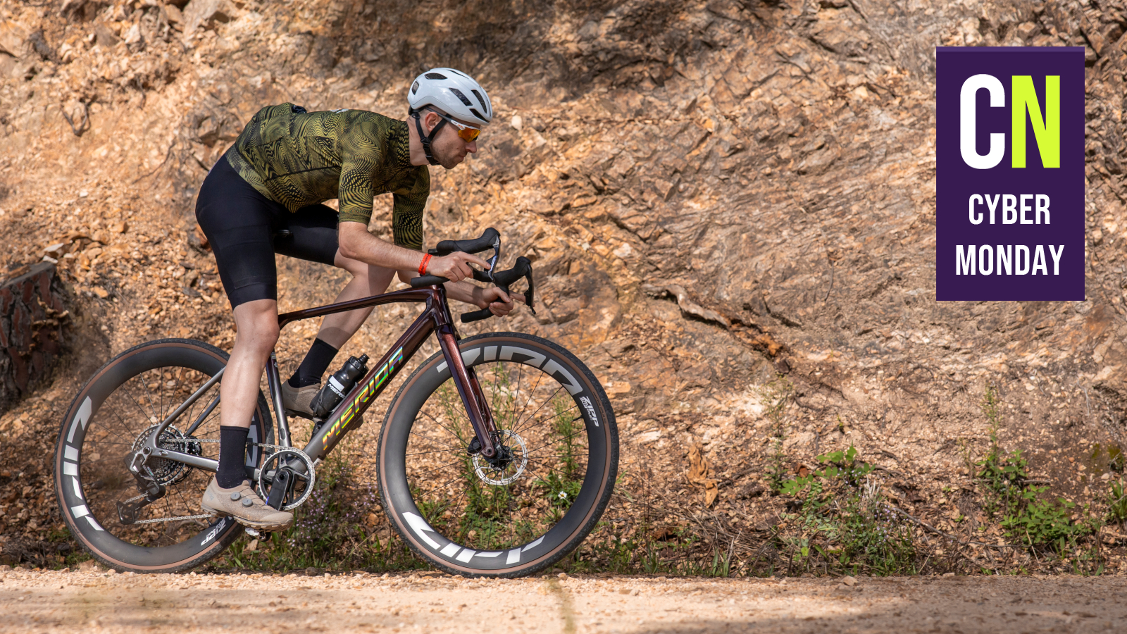 A man riding a Merida gravel bike 