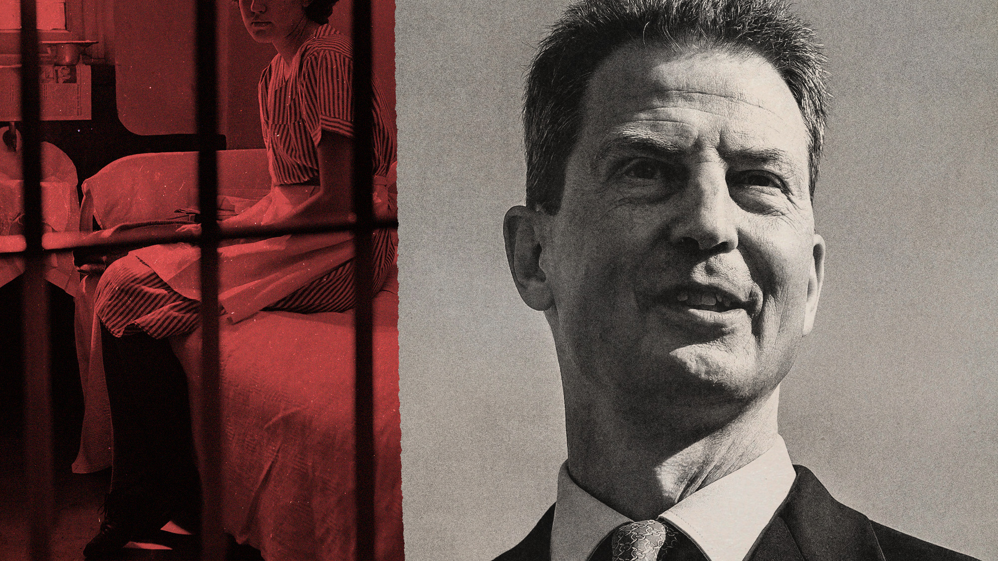 Photo collage of an imprisoned woman and Liechtenstein's Prince Alois