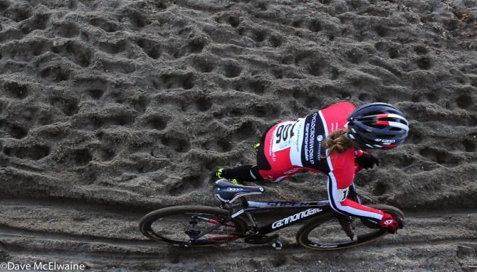 Emma White (Cyclocrossworld.com) making the long trek down the beach