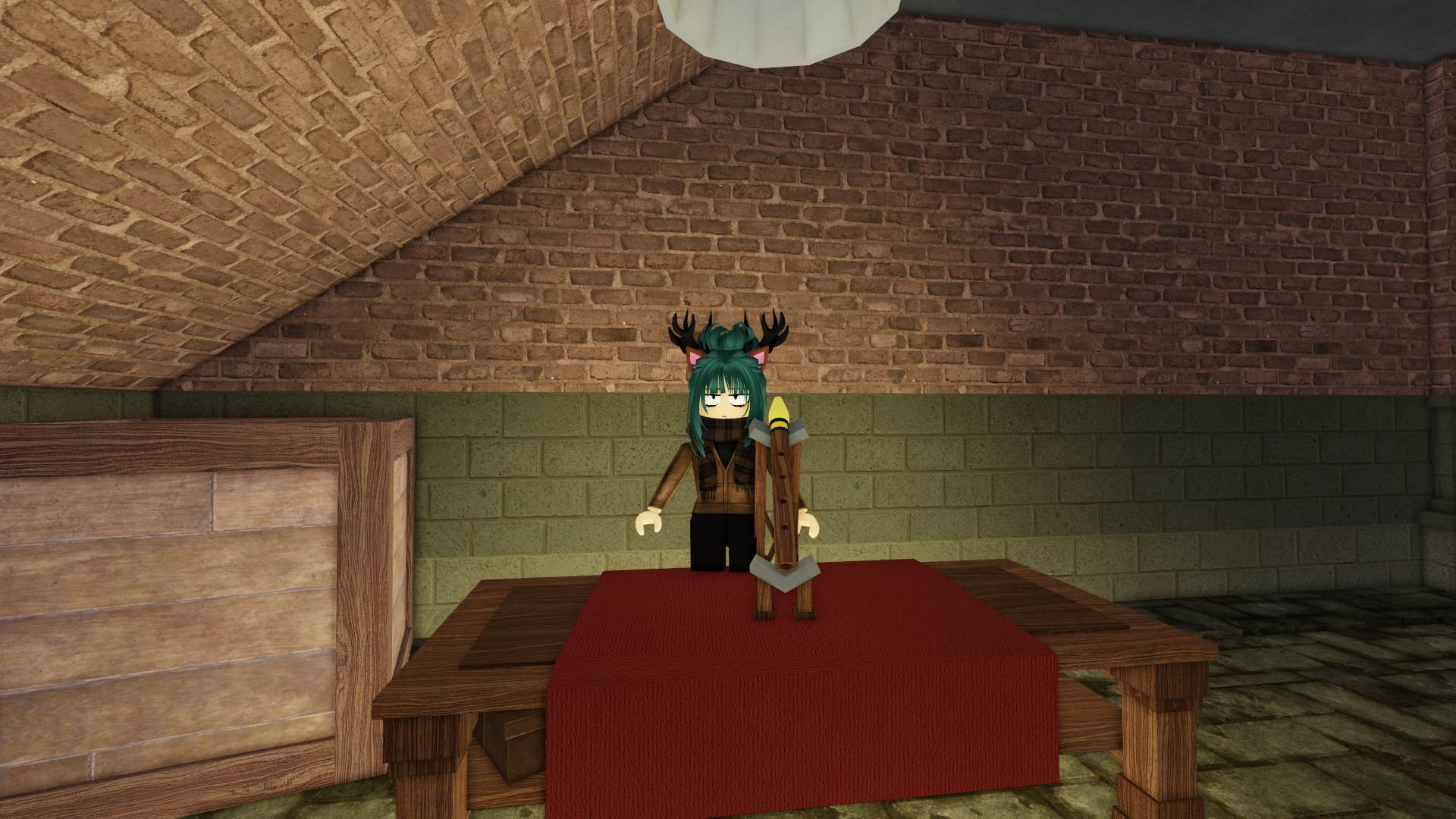 A 99 Nights in the Forest player standing at the Skills Workshop, where you can upgrade the Taming Flute. 