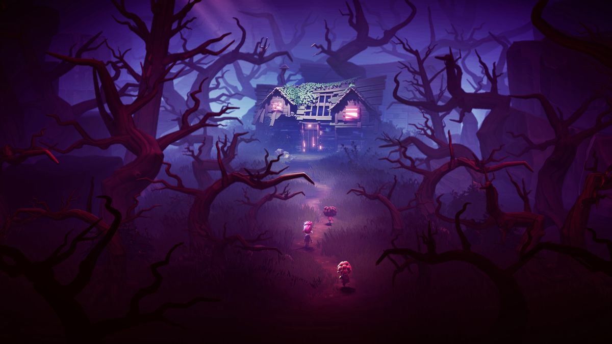 Two kids approaching a haunted house