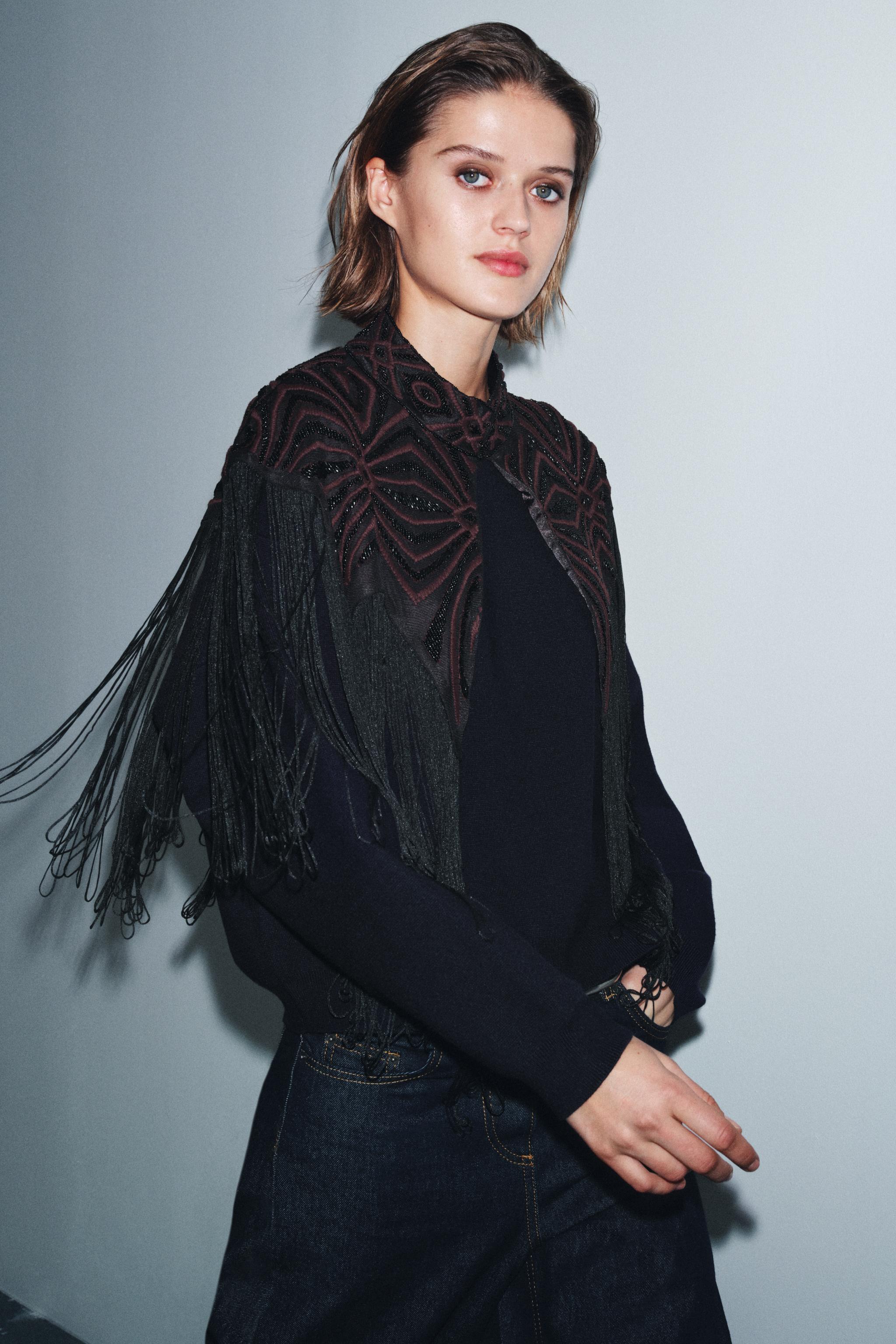 Beaded Fringe Tulle Top
