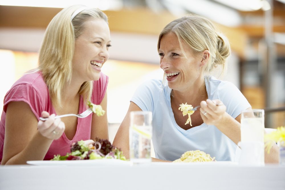 women, dining, friends, eating, food