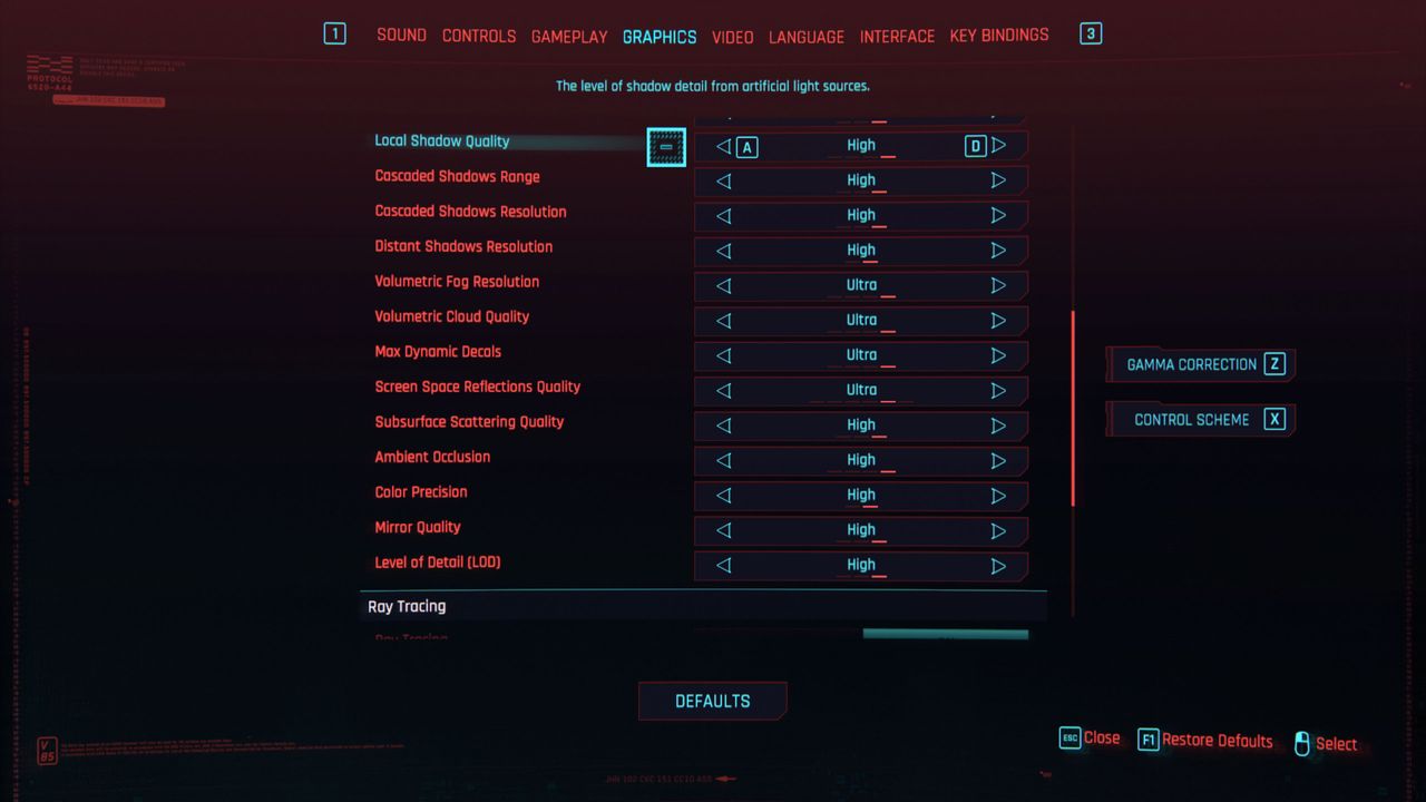 Cyberpunk 2077 Settings