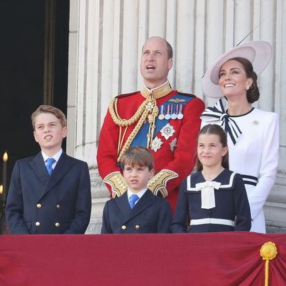 Prince George of Wales, Prince William, Prince of Wales, Prince Louis of Wales, Princess Charlotte of Wales, Catherine, Princess of Wales, King Charles III, Queen Camilla and Sophie, Duchess of Edinburghon the balcony of Buckingham Palace during Trooping the Colour on June 15, 2024 in London, England. 