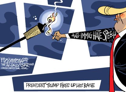 Political cartoon U.S. Trump supporters anti-immigration hate speech