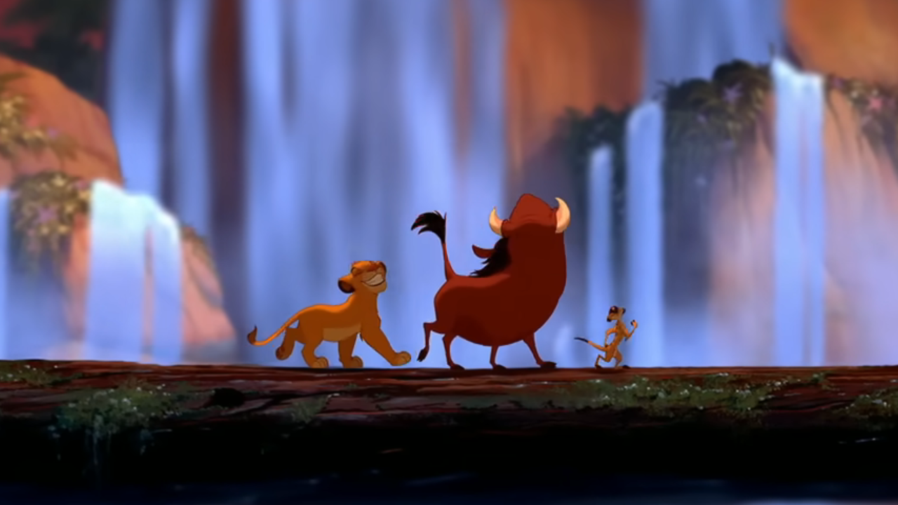 Simon, Pumbaa and Simba singing 