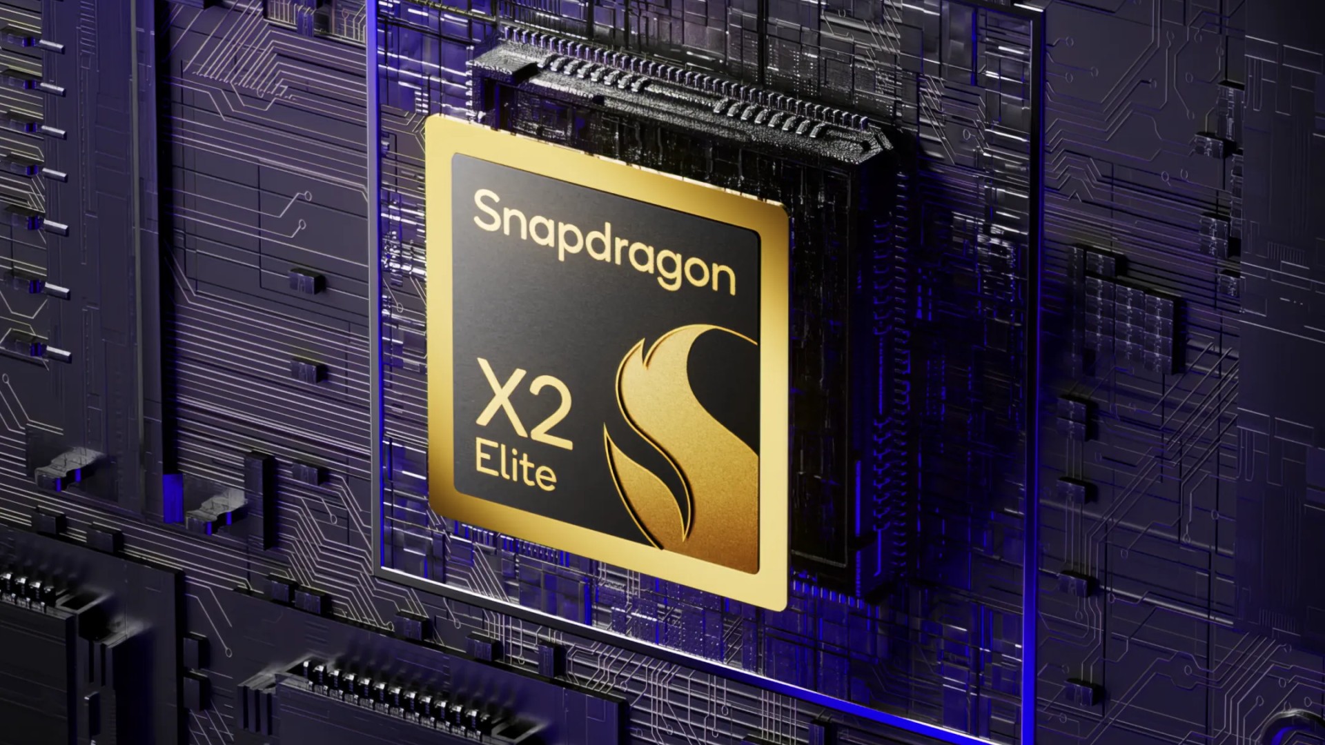 Snapdragon X2 Elite chip on a circuit background