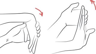 Two wrist stretches with palm up and palm down vector