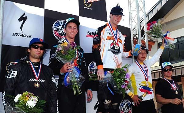 Elite men's downhill podium