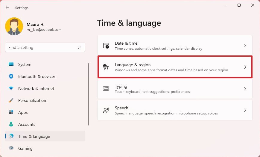 Open Language and region settings