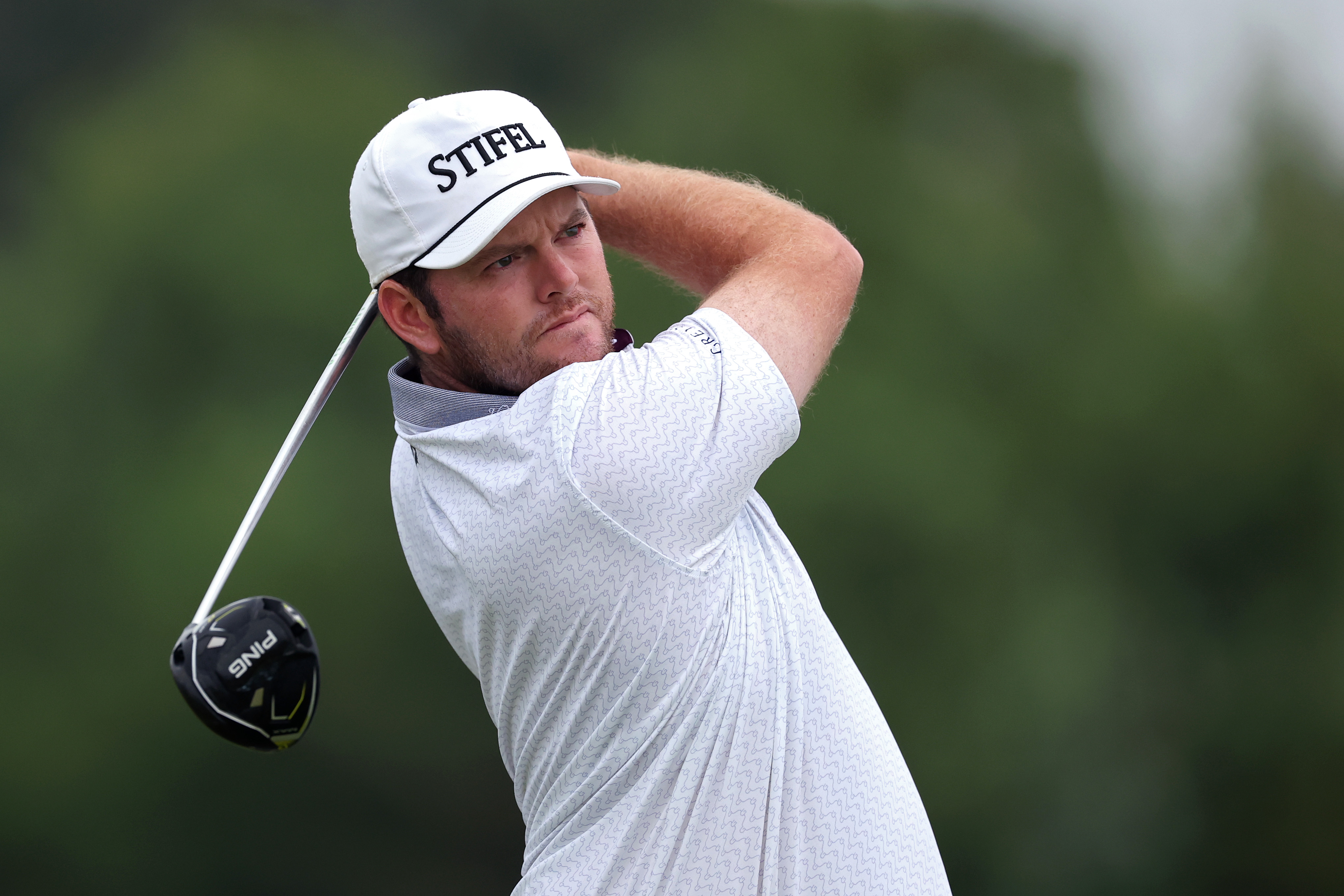 Harry Higgs plays a shot from the 13th tee during the first round of the 126th US Open at Shinnecock Hills Golf Club