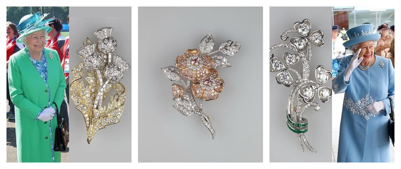 The Queen&#039;s four diamond brooch collection has gone on display