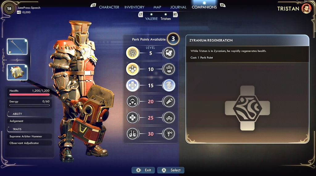 A companion screen in The Outer Worlds 2