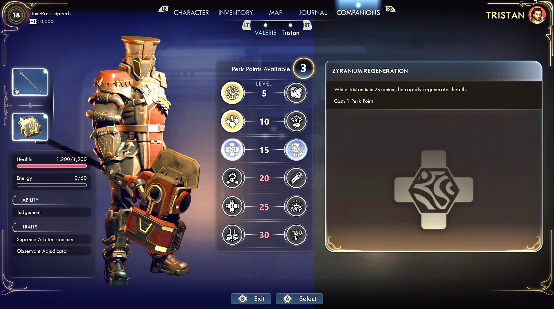 A companion screen in The Outer Worlds 2