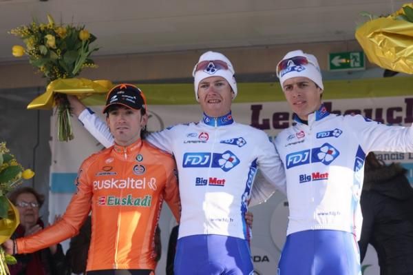 Jon Izaguirre (Euskaltel-Euskadi), R&eacute;mi Pauriol and Arthur Vichot (FDJ-BigMat).