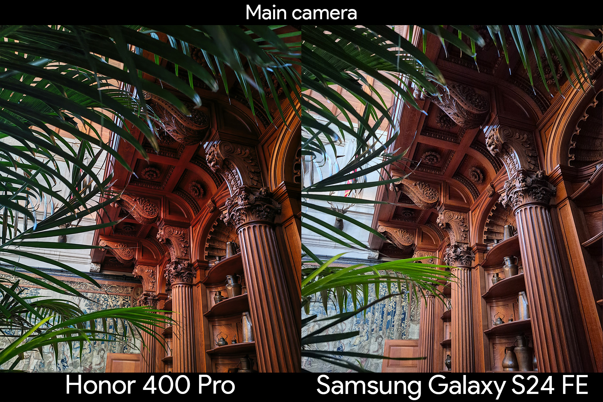 Photo samples comparing the Honor 400 Pro and Samsung Galaxy S24 FE in darker environments