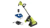 The Sun Joe 24-Volt iON+ Cordless Patio Cleaner Kit with Battery + Charger in a green and black casing