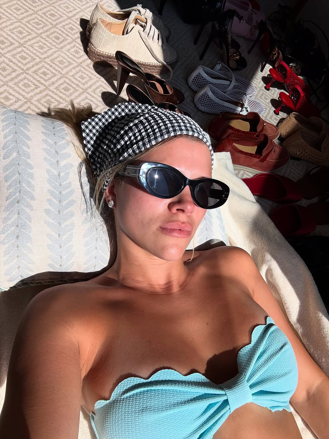 Sofia Richie Grainge wearing Hunza G gingham collection
