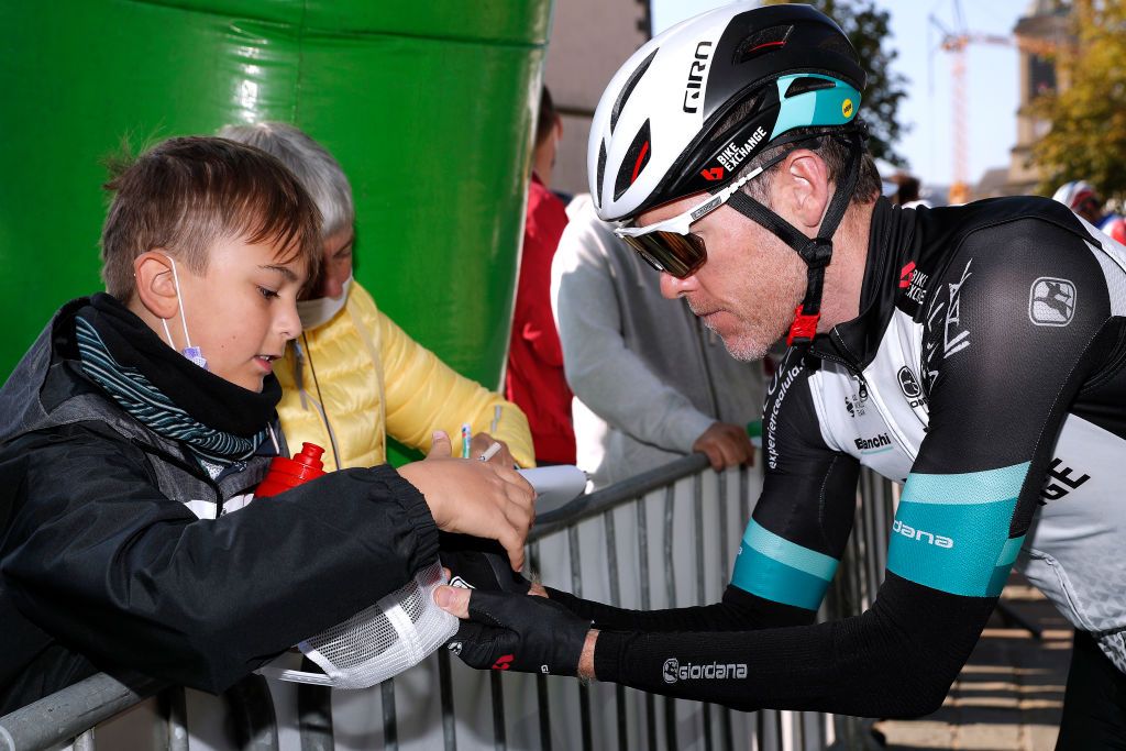 LUXEMBOURG LUXEMBOURG SEPTEMBER 18 Brent Bookwalter of United States and Team BikeExchange meets the fans prior to the 81st SkodaTour De Luxembourg 2021 Stage 5 a 1837km stage from Mersch to Luxembourg 323m skodatour skodatour on September 18 2021 in Luxembourg Luxembourg Photo by Bas CzerwinskiGetty Images