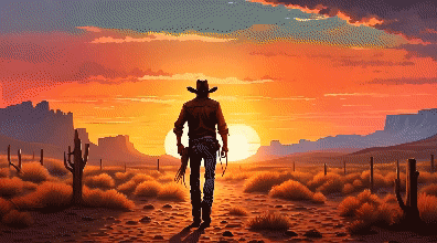 Runway AI video of cowboy walking in the sunset