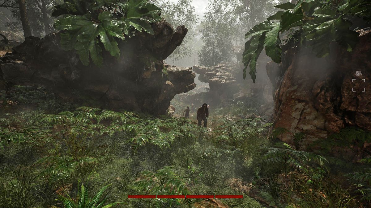 Screens from a horror game set in a dense jungle