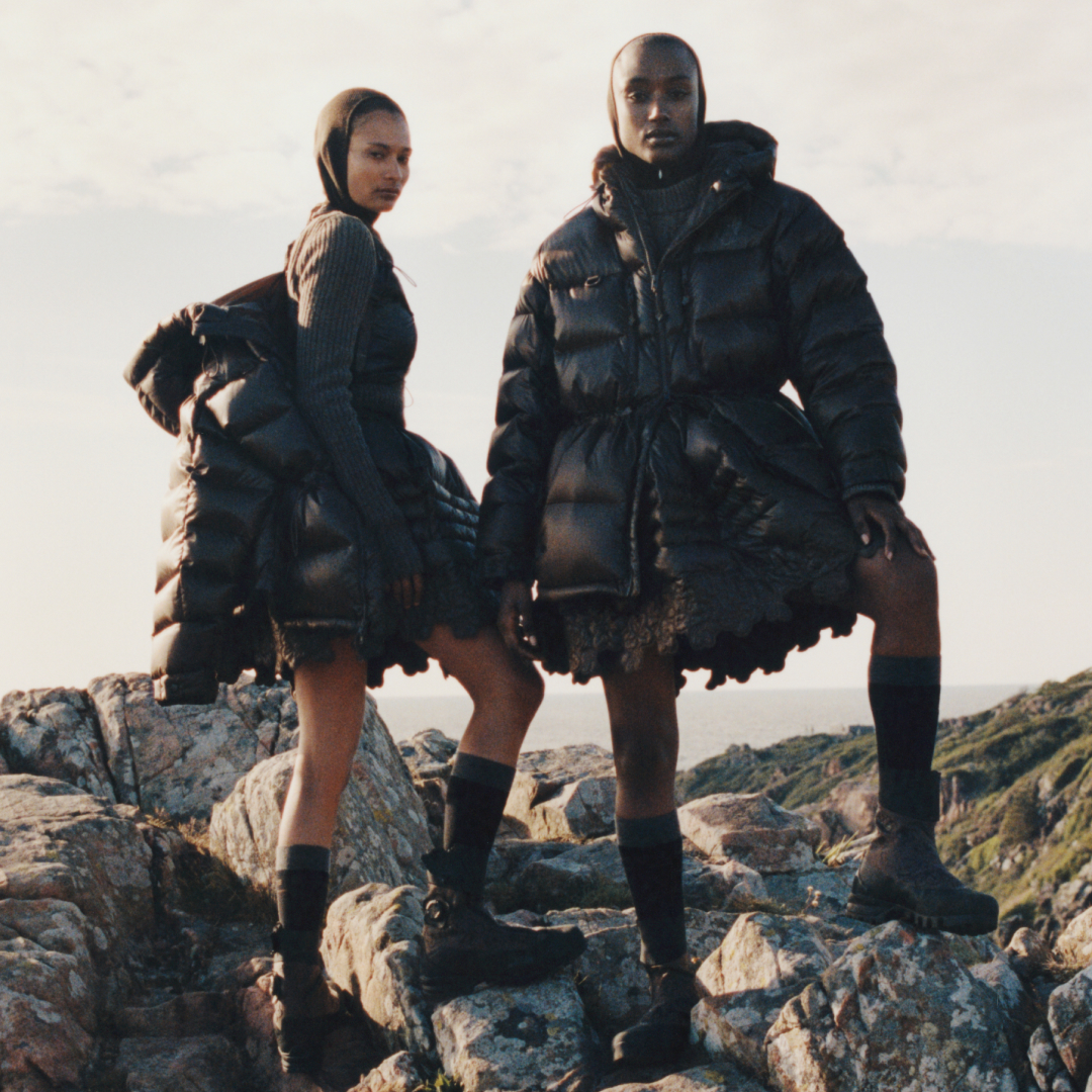 two models wearing cecilie bahnsen x the north face outside
