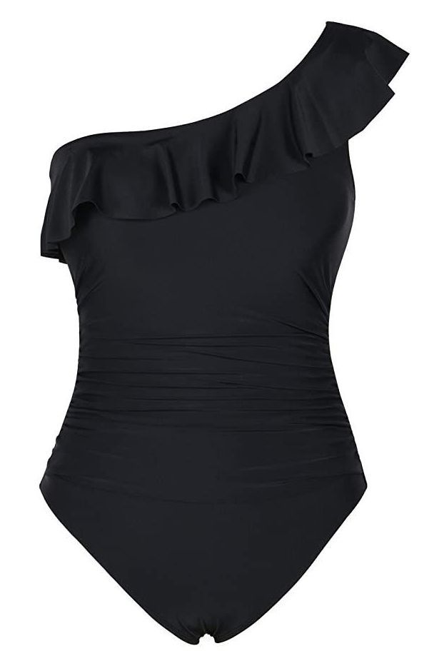 Hilor One Shoulder Swimwear Asymmetric Ruffle Monokini