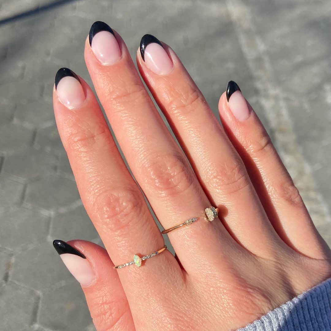 classic black French manicure