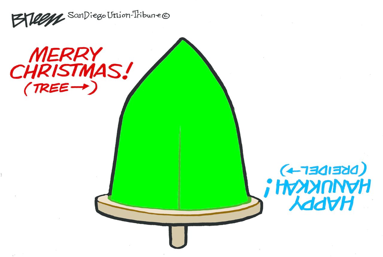 Editorial cartoon World Christmas Hanukkah holidays