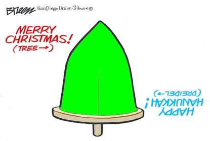 Editorial cartoon World Christmas Hanukkah holidays
