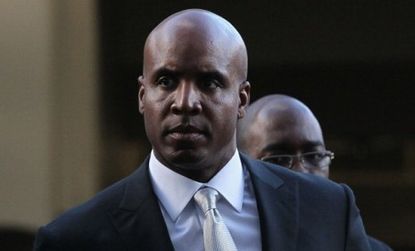 Former Major League Baseball star Barry Bonds arrives for the first day of his perjury trial Monday.