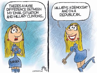 Political cartoon U.S. Ivanka Trump personal email use Hillary Clinton Republican Democrat
