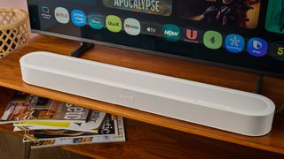 Sonos Beam Ultra below TV on table