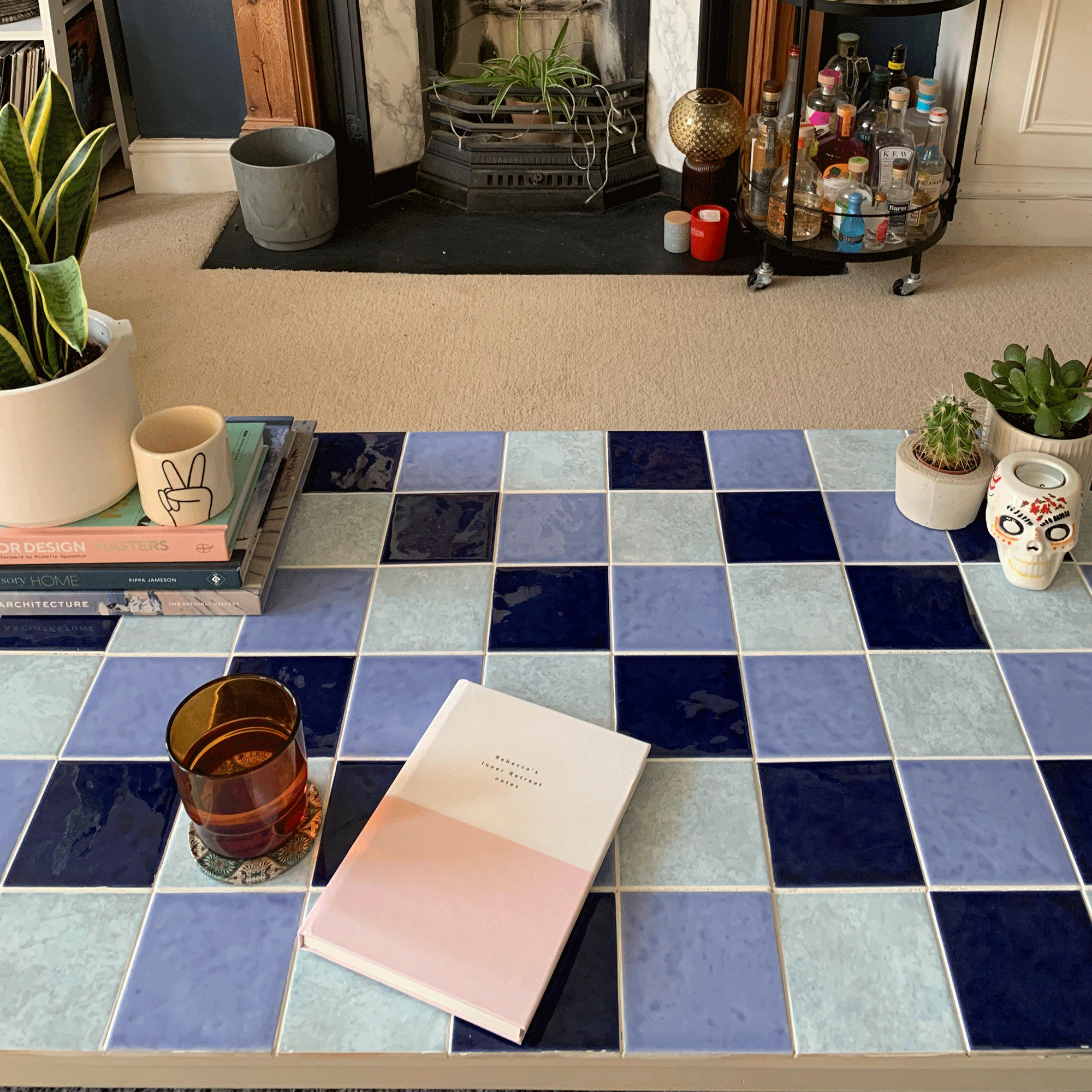 Blue tiled coffee table