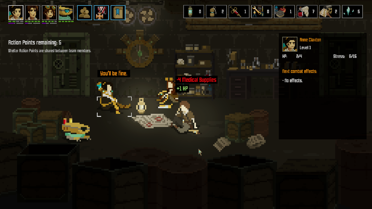 Image from videogame Shardpunk Verminfall. Pixelated heroes battle with humanoid rats.