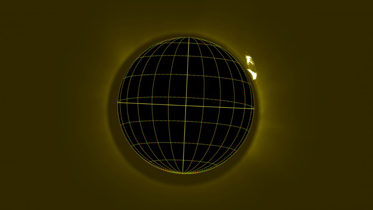 A black sphere on a golden background