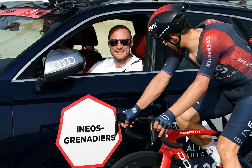 Steve Cummings in the Ineos Grenadiers team car